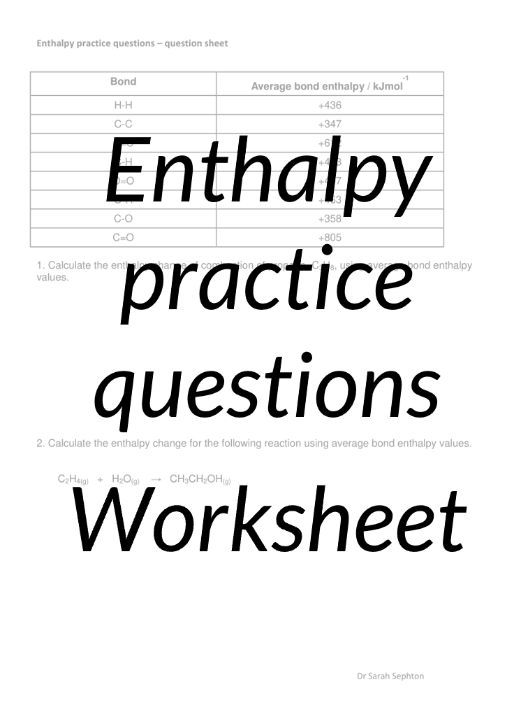 Enthalpy practice questions