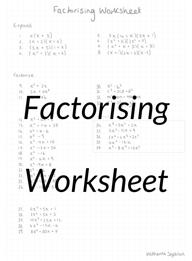 Factorising worksheet
